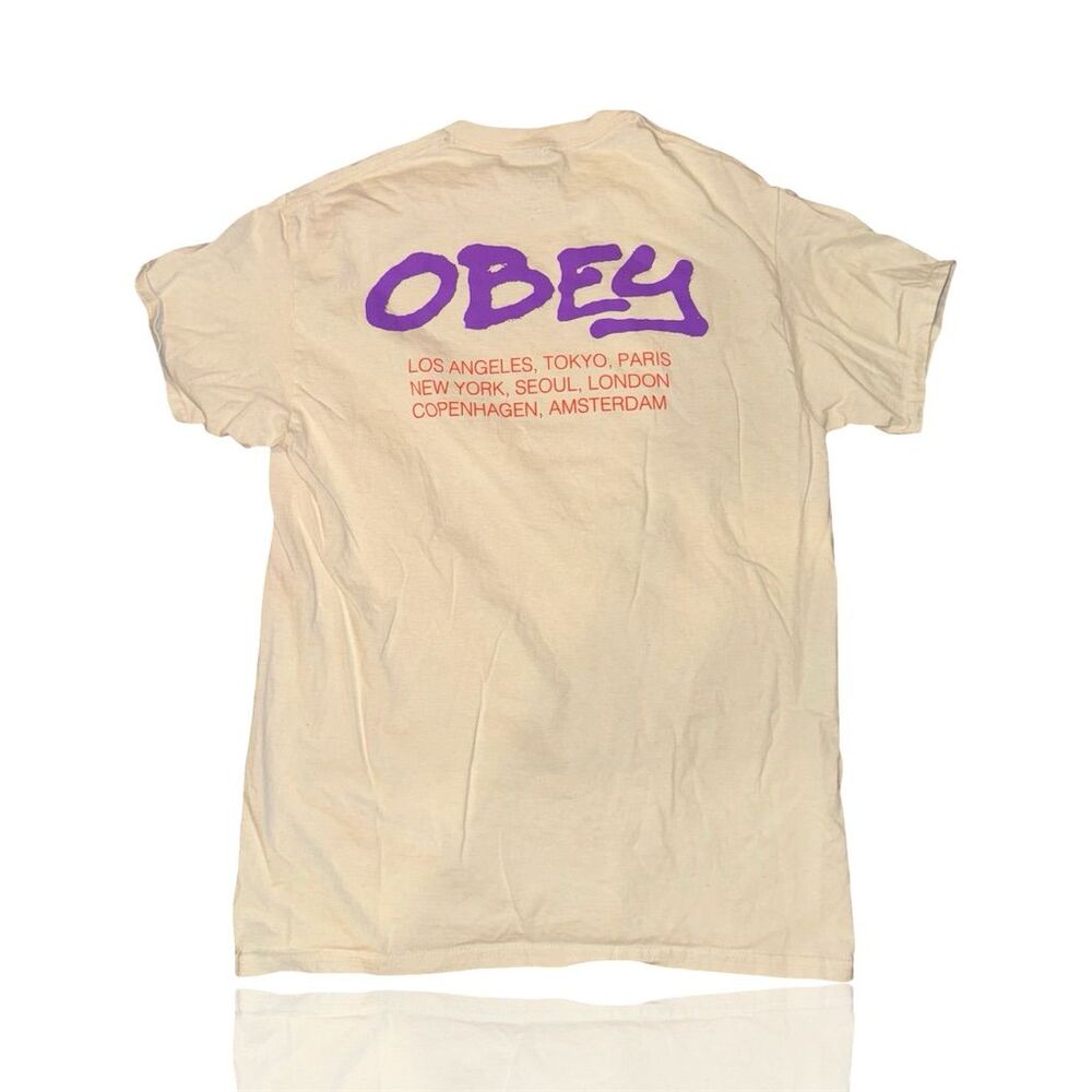 Obey Men's Ivory Graffiti Graphic Print T-Shirt Size M Streetwear